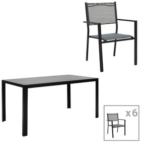 Σετ Κήπου Τραπεζαρία κήπου Nares-Moly 7τεμ αλουμίνιο μαύρο-textilene γκρι