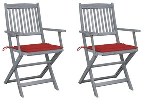 Καρέκλες Εξωτ. Χώρου Πτυσσόμενες 2 τεμ Ξύλο Ακακίας &amp; Μαξιλάρια - Κόκκινο