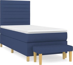 vidaXL Κρεβάτι Boxspring με Στρώμα Μπλε 90x190 εκ.Υφασμάτινο
