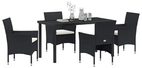 vidaXL Σέτ φαγητού για κήπο με μαξιλάρι 5 pcs Μαύρο Πολυ ράταν