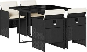 vidaXL Σετ Τραπεζαρίας Κήπου 5 Τεμαχίων Μαύρο Συνθ. Ρατάν με Μαξιλάρια
