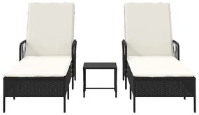 vidaXL Ξαπλώστρα με μαξιλάρι 2-πρόσωπο 2 pcs Μαύρο συνθετικό ρατάν