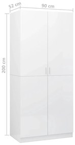 Ντουλάπα Γυαλιστερό Λευκό 90 x 52 x 200 εκ. από Μοριοσανίδα - Λευκό