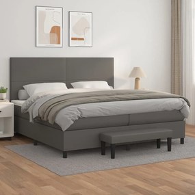 Κρεβάτι Boxspring με Στρώμα Γκρι 200x200 εκ. Συνθετικό Δέρμα - Γκρι