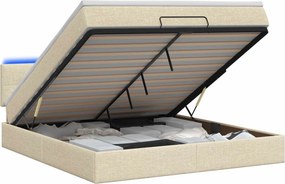 vidaXL Κρεβάτι Ottoman με Στρώμα και LED Κρεμ 140 x 200 cm Ύφασμα