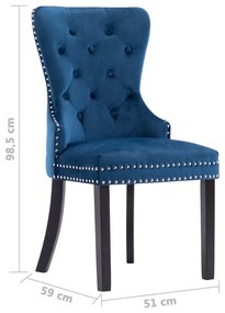 Καρέκλες Τραπεζαρίας 2 τεμ. Μπλε Βελούδινες - Μπλε