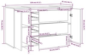 Συρταριέρα με 3 Συρτάρια Καφέ Δρυς 120x41x75 εκ από Επεξ. Ξύλο - Καφέ