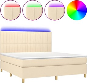 vidaXL Κρεβάτι Boxspring με Στρώμα &amp; LED Κρεμ 180x200 εκ. Υφασμάτινο