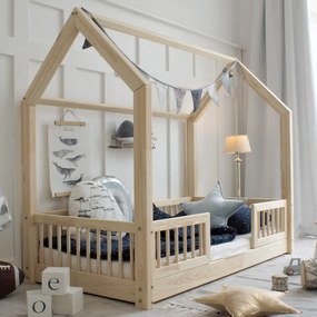 Κρεβάτι Παιδικό Montessori Piola Duo με κάγκελα 23cm σε Φυσικό  Ξύλο  90x190cm  Luletto (Δώρο 10% έκπτωση στο Στρώμα)