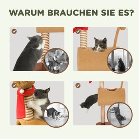 PawHut Δέντρο για γάτες 98 cm Πύργος για γάτες σε σχέδιο ελαφιού, με σπηλιά, μπάλα παιχνιδιού, σχοινιά από γιούτα, Καφέ