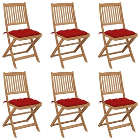 3075015 vidaXL Καρέκλες Κήπου Πτυσσόμενες 6 τεμ Μασίφ Ξύλο Ακακίας &amp; Μαξιλάρια Κόκκινο, 1 Τεμάχιο