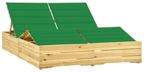 Ξαπλώστρα Διπλή από Εμποτισμένο Ξύλο Πεύκου &amp; Πράσινα Μαξιλάρια