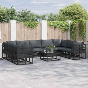 vidaXL Σετ Καναπέ Κήπου με μαξιλάρι 9 pcs Μαύρο Αλουμίνιο