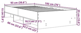 Πλαίσιο Κρεβατιού Γκρι Σκυροδέματος 90 x 190 εκ. Επεξεργ. Ξύλο - Γκρι