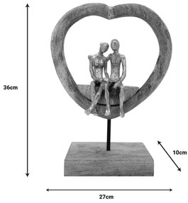 Επιτραπέζιο διακοσμητικό καρδιά Edora Inart φυσικό μάνγκο ξύλο-αλουμίνιο 27x10x36εκ - 312-000020