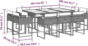 vidaXL Σετ Τραπεζαρίας Κήπου 11 Τεμαχίων Γκρι Συνθ. Ρατάν με Μαξιλάρια