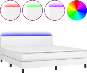 vidaXL Κρεβάτι Boxspring με Στρώμα &amp; LED Λευκό 160x200 εκ. Συνθ. Δέρμα