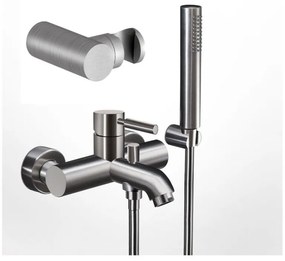 La Torre New Tech Inox Μπαταρία Λουτρού Mε Τηλέφωνο, Επίτοιχο Aναπαυτήριο Τηλεφώνου&amp;Άθραυστο Σπιράλ 12019-110 R0488-110