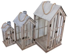 Φανάρι Bearie Inart σετ 3τεμ αλουμίνιο σε καφέ απόχρωση 31x31x60 εκ.