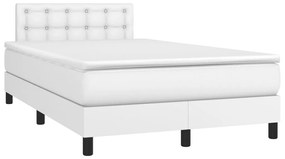 Κρεβάτι Boxspring με Στρώμα &amp; LED Λευκό 120x190 εκ. Συνθ. Δέρμα - Λευκό