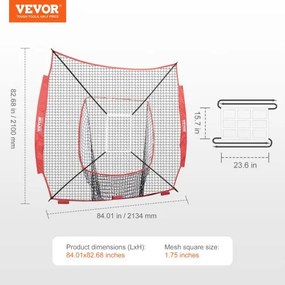 VEVOR 7x7 ft Baseball Softball Practice Net, Portable Baseball Training Net for Hitting Batting Catching Pitching, Backstop Baseball Equipment Training Aids with Strike Zone(Net Only, Without Support Frame)
