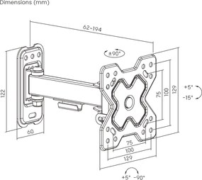 POWERTECH επιτοίχια βάση τηλεόρασης PT-1277, 13-32", έως 20kg, full motion
