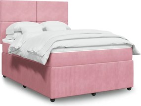 vidaXL Κρεβάτι Boxspring με Στρώμα Ροζ 140x190 εκ. Βελούδινο