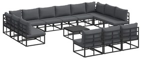 vidaXL Σετ Καναπέ Κήπου με μαξιλάρι 14 pcs Μαύρο Αλουμίνιο