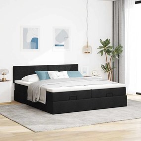 vidaXL Οθωμανικό κρεβάτι με στρώματα &amp; LEDs Μαύρο 200x200cm ύφασμα