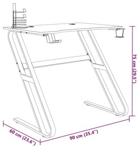 Γραφείο Gaming Μαύρο 90 x 60 x 75 εκ. με Πόδια σε Σχήμα ΖΖ 325410