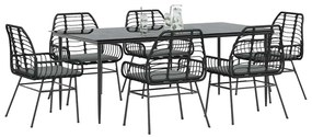 vidaXL Σετ Τραπεζαρίας Κήπου 7Τεμ. Μαύρο Συνθ.Ρατάν/Γυαλί με Μαξιλάρια