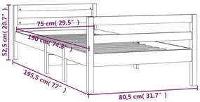 Πλαίσιο Κρεβατιού Μαύρο 75 x 190 εκ. από Μασίφ Ξύλο Πεύκου - Μαύρο