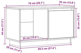 Έπιπλο Τηλεόρασης Λευκό 74 x 35 x 44 εκ. από Μασίφ Ξύλο Πεύκου - Λευκό