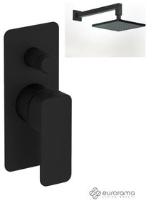 Eurorama Quadra Black Matt Ανακλινόμενη κεφαλή 20x20εκ.+Μίκτης εντοιχισμού 2 εξόδων με εκτροπέα 144030SL-400