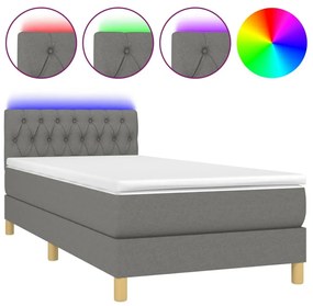 Κρεβάτι Boxspring με Στρώμα &amp; LED Σκ.Γκρι 90x190 εκ. Υφασμάτινο - Γκρι