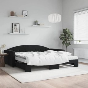 vidaXL Καναπές Κρεβάτι Συρόμενος Μαύρο 100x200εκ. Βελούδινος Στρώματα