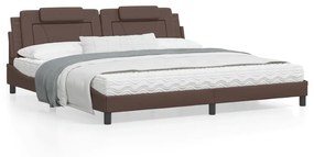 Κρεβάτι με Στρώμα Καφέ 200x200 εκ. Συνθετικό Δέρμα - Καφέ