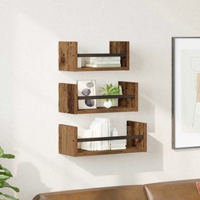vidaXL Σετ ραφιών τοίχου 3 pcs Παλιό Ξύλο 40x16x14εκ.