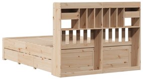 Κρεβάτι Βιβλιοθήκη Χωρίς Στρώμα 160x200 εκ Μασίφ Ξύλο Πεύκου - Καφέ