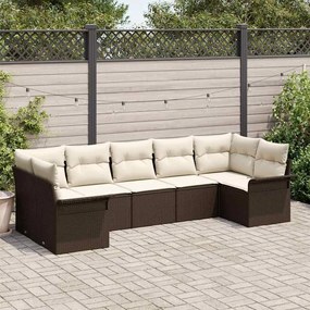 vidaXL Σετ Καναπέ Κήπου με μαξιλάρι 7 pcs Καφέ Πολυ ράταν