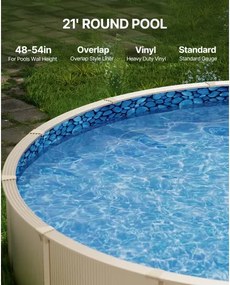 VEVOR Round Pool Liner 21ft Overlap Style Pool Liner 54in Wall Height