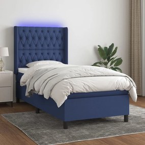 Κρεβάτι Boxspring με Στρώμα &amp; LED Μπλε 100x200 εκ. Υφασμάτινο - Μπλε