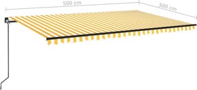 vidaXL Χειροκίνητη Τέντα 5 x 3 m Κίτρινο και λευκό ριγέ