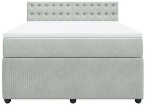 vidaXL Κρεβάτι Boxspring με Στρώμα Ανοιχτό Γκρι 160x200 εκ. Βελούδινο