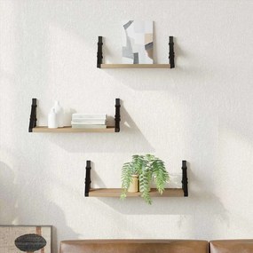 Ράφι Τοίχου Επιτοίχιο με αποθήκευση 3 pcs Καπνιστό Δρύς