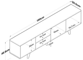 Έπιπλο τηλεόρασης Sercio ανθρακί-καρυδί μελαμίνη-πόδι φυσικό χρώμα ξύλο 180x29.7x48.6εκ