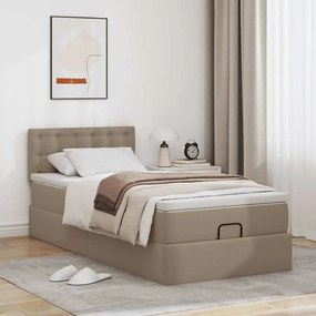 VidaXL Οθωμανικό κρεβάτι με στρώματα & LEDs Cappuccino Faux Leather