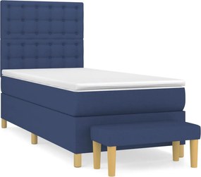 vidaXL Κρεβάτι Boxspring με Στρώμα Μπλε 90x200 εκ.Υφασμάτινο