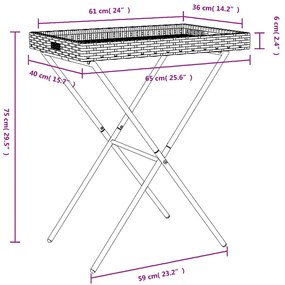 Τραπέζι Δίσκος Πτυσσόμενο Μπεζ 65x40x75 εκ. Συνθετικό Ρατάν - Μπεζ