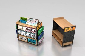 Stand Hoco Επιδαπέδιο Desk T03 Experience 3.0 Τετραπλή Προβολή Σιδερένιο και Ξύλινο, Γκρι (100x55x98cm) 30 Γάντζους 100mm 30 Γάντζους 200mm